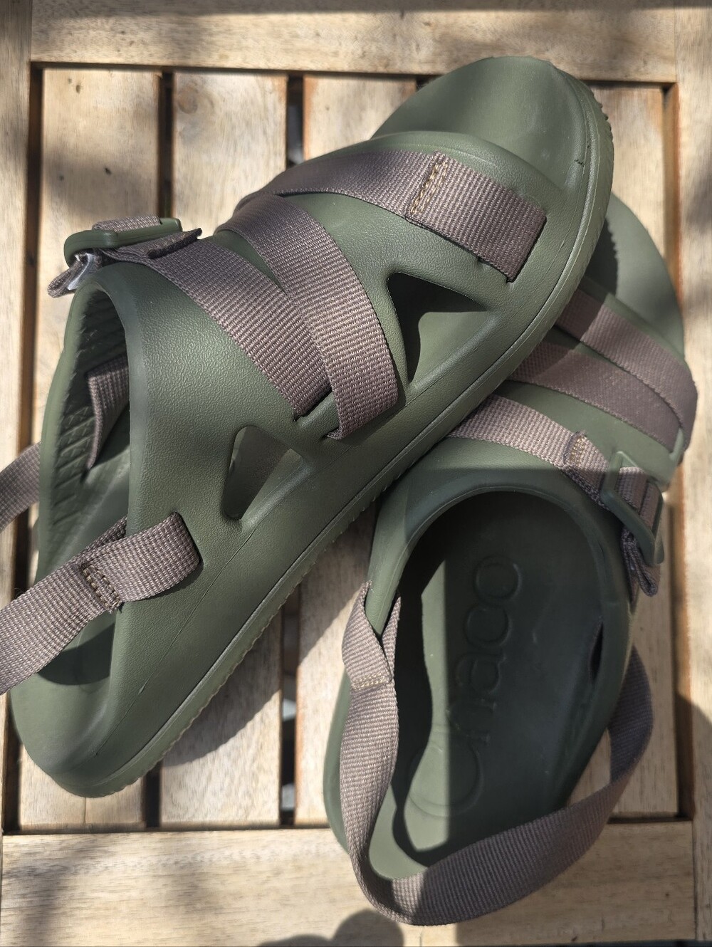 Olive Green Chaco Sandals with Brown Straps